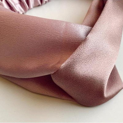 Băng đô turban nữ TB01B bản to phối màu nâu nhạt hồng nhạt