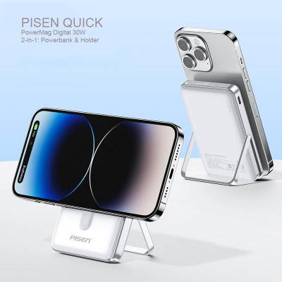 Sạc Dự Phòng Pisen Quick - POWERMag 30W Digital 2-in-1 10000mAh - Màu Trắng