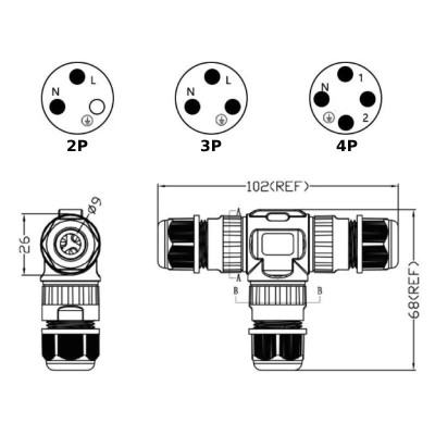 Đầu cút nối điện chống nước chữ T chuẩn IP68 E-Weichat EW-M20T. HÀNG CHÍNH HÃNG CÓ BAO HÀNH !!!