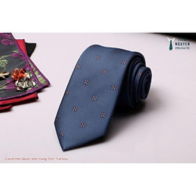 Cà Vạt Nam Bản trung 7cm Hàn quốc cao cấp kèm hộp - Xanh họa tiết