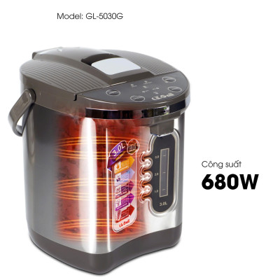 Bình Thuỷ Điện Gali GL-5030G Dung tích 3L nhỏ gọn, Thân bằng nhựa nguyên sinh cao cấp, lòng trong bằng Inox 304 dày chất lượng. Hàng chính hãng chất lượng cao bảo hành 24 tháng.