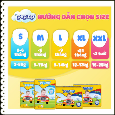Combo 2 gói Tã/Bỉm Quần Em Bé Pep.up Extra Dry Siêu Mềm Mại, Siêu Khô Thoáng, Kháng Khuẩn Size XXL (16 Miếng/Gói)