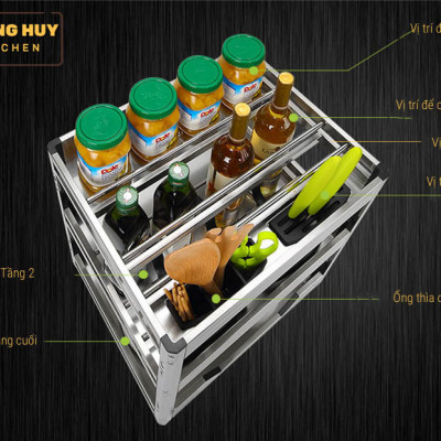 Giá dao thớt gia vị đa năng cho tủ bếp chất liệu inox hộp chính hãng Grob