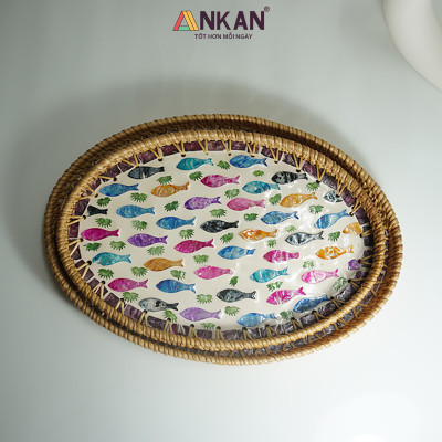 Khay Mây Ovan Khảm Trai Cá Cầu Vồng – Hàng Thủ Công Mỹ Nghệ Việt Nam