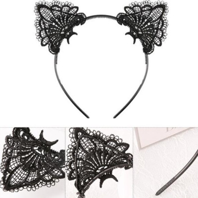 Bờm cài tóc xinh xắn hình mèo vải ren