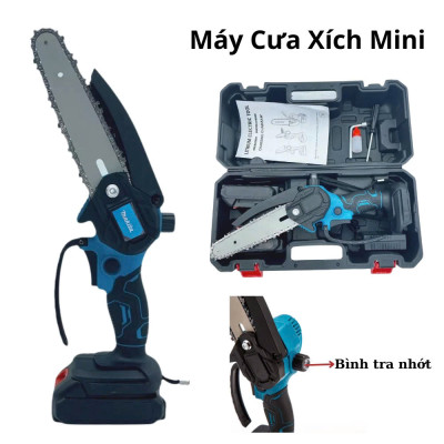 Bộ Máy Cưa Xích Cầm Tay Pin Siêu Khỏe Cắt Cây, Tỉa Cành Lam Xích Dài 19cm Hiệu Quả Vượt Trội