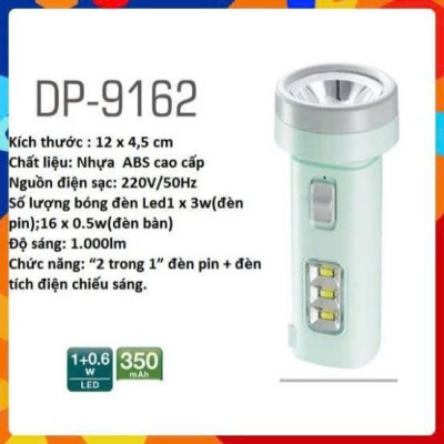 Đèn pin mini cầm tay di động có thể sạc lại  DP-9162 dùng cho gia đình, cắm trại ngoài trời, đèn LED khẩn cấp, ánh sáng mạnh