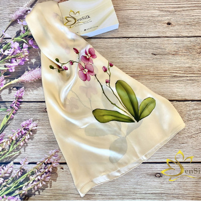 Khăn Lụa Cao Cấp Vẽ Tay Hoa Lan SenSilk Limited – Quà Tặng Doanh Nhân 200x55cm, Vietnam Hand Painted Silk