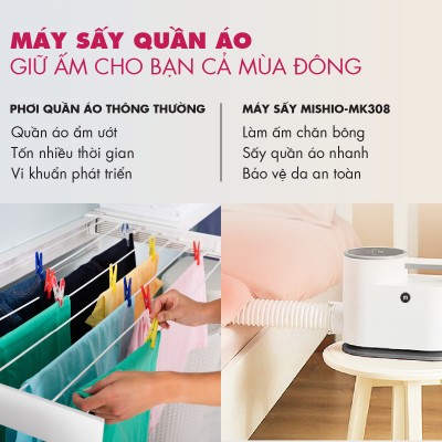 Máy Sấy Quần Áo, Chăn Nệm, Giày Mishio MK308 có chức năng diệt khuẩn UV - Hàng chính hãng