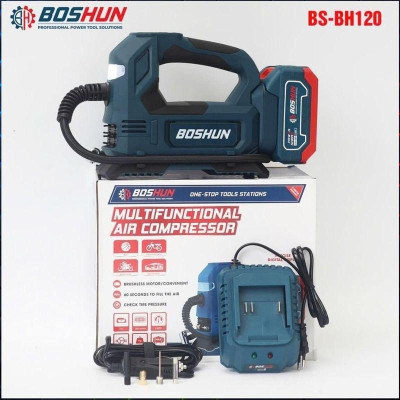 Máy bơm hơi pin BOSHUN BS-BH120, Công suất 120W, Áp suất tối đa 120psi, Tốc độ bơm hơi: 35L/min, Màn hình led