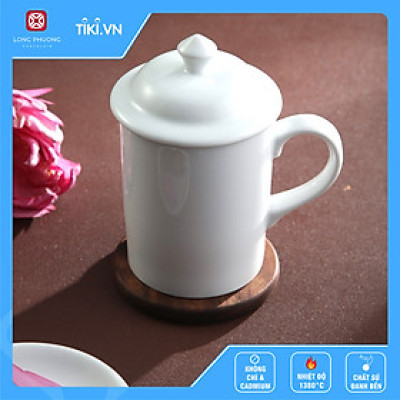 Ca có nắp 3 trắng sứ Long Phương, cốc có nắp uống nước 280ml
