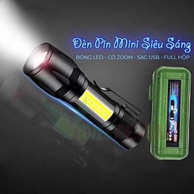 Đèn pin  cầm tay siêu sáng  với 3 chế độ ,đèn pin cao cấp  ,dây cắm sạc và nút bấm tiện lợi , kèm hộp đựng  chống sốc nhỏ gọn thuận lợi cho việc mang theo