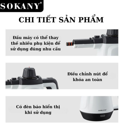 Máy làm sạch bằng hơi nước SOKANY SK-11047 công suất mạnh mẽ 2000W, nhiệt độ cao, áp suất lớn, dùng cho nhà bếp, gia đình - HÀNG CHÍNH HÃNG
