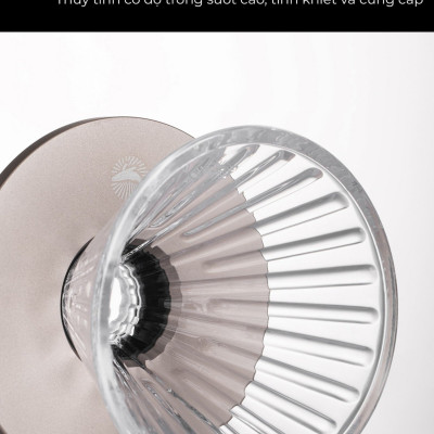 Phễu thuỷ tinh V60 rãnh thẳng đế nhôm Cafede Kona