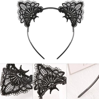 Bờm cài tóc xinh xắn hình mèo vải ren