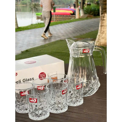 Bộ Bình Thủy Tinh Sang Trọng 6 Cốc – Quà Tặng Cao Cấp, Hộp Đựng, Thiết Kế Hiện Đại - HÀNG CHÍNH HÃNG MINIIN