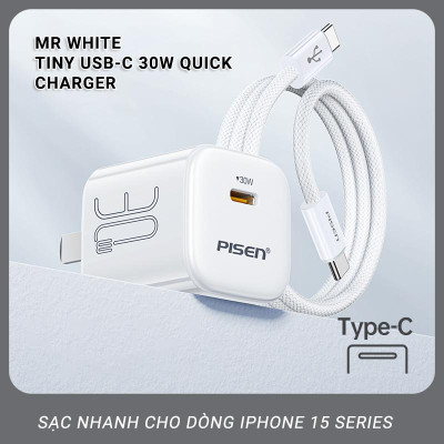 Sạc Nhanh Pisen Quick - Mr White Tiny USB-C 30W - Pisen CC1000