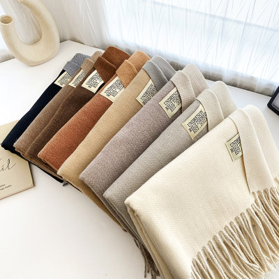 Khăn quàng cổ len dệt kim, tua rua phối màu phong cách Hàn Quốc cho nữ mềm mịn và ấm áp