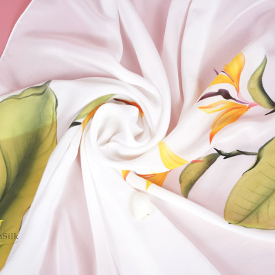 Khăn Lụa Bảo Lộc Vẽ Tay Hoa Thiên Điểu SenSilk, Quà Tặng Khăn Lụa Tơ Tằm