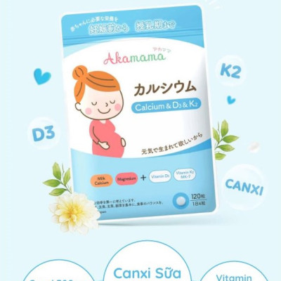 Canxi D3 K2 Cho Mẹ Bầu Hỗ Trợ Phát Triển Hệ Xương Của Bé, Viên Nhỏ, Không Vị, Dễ Uống Gói 120 Viên  Akamama Nhật Bản