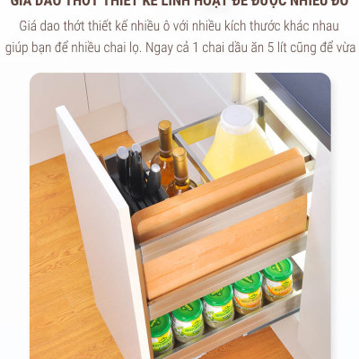 Giá dao thớt gia vị đa năng cho tủ bếp chất liệu inox hộp chính hãng Grob
