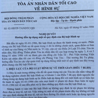  Các Nghị Quyết Của Hội Đồng Thẩm Phán Toà Án Nhân Dân Tối Cao Về Hình Sự Và Tố Tụng Hình Sự Từ Năm 1986 Đến Năm 2024