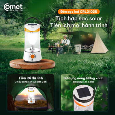 Đèn Sạc Tích Điện LED Comet CRL3103S 10W Pin 1600 mAh Năng Lượng Mặt Trời Siêu Sáng