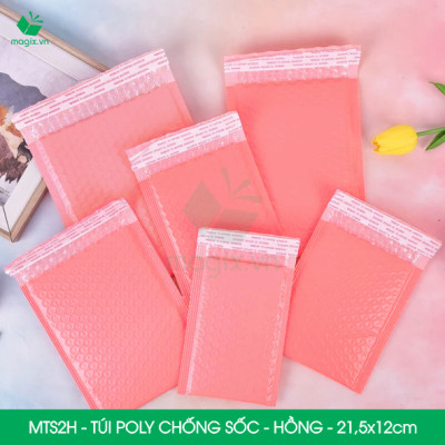 MTS2H - 21.5x12cm - COMBO 100 TÚI GÓI HÀNG CHỐNG SỐC BỌC BÓNG KHÍ MÀU HỒNG PASTEL