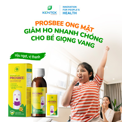 Siro ho thảo dược bổ phế, giảm ho dành cho trẻ em PROSBEE Ong Mật | Kentek Pharma | Chai 100ml