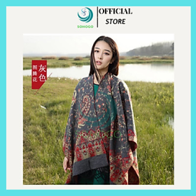 Khăn Choàng Cổ Dày Dặn Cỡ Lớn Phong Cách Dân Tộc Tây Tạng Giữ Ấm Điều Hòa