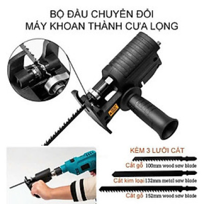 Biến Máy Khoan Thành Máy Cưa Điện Cầm Tay Với Bộ Chuyển Đổi Kèm 3 Lưỡi Cắt Gỗ, Kim Loại Đa Năng Hiệu Quả