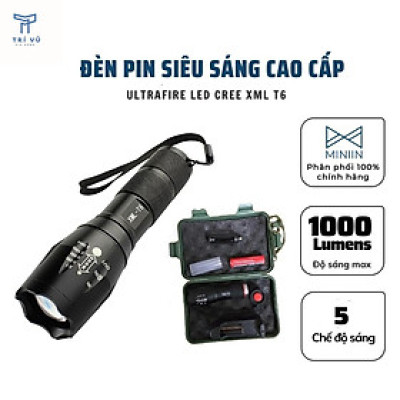Đèn Pin Siêu Sáng XML-T6  Cao Cấp Hợp Kim Chống Nước Pin Có Thể Sạc Lại Hộp Full Box- MINIIN Chính Hãng