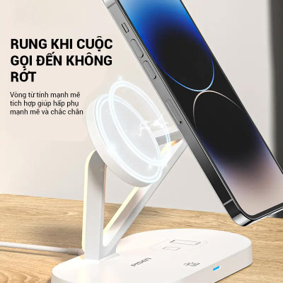 Sạc Không Dây 3 Trong 1 Pisen Pro - Wireless 3-in-1 Night Light - Màu Trắng