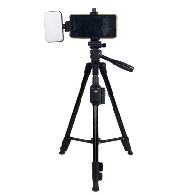 Combo Tripod VCT 5208RM gắn điện thoại, máy ảnh du lịch + Đèn F6 kẹp điện thoại 3 chế độ màu sáng - Hàng chính hãng