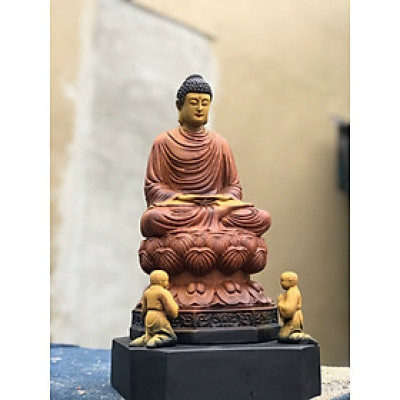 Nhất tâm niệm phật tượng phật thích ca ,bằng gỗ hương đá tô làm mầu giả cổ kt 35×20×18cm