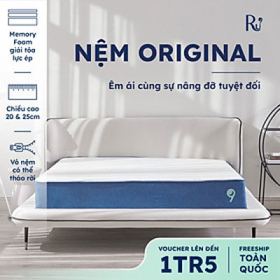 Nệm Foam Cao Cấp Ru9 Original 25cm Trắng Xanh, 3 Lớp Foam Nâng Đỡ Cơ Thể Tối Ưu