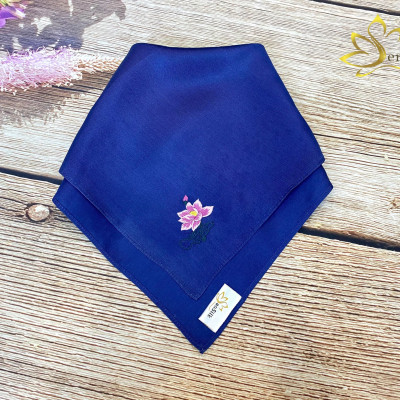 Khăn Tay Thêu Sen Silk 100% Lụa Tơ Tằm Thuần Việt - Silk Handkerchief Hand Embroidery - Pocket Square Silk Handmade - Quà Tặng Đối Tác
