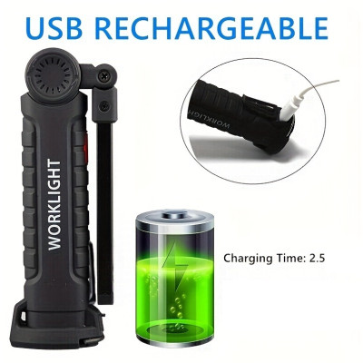 Đèn pin sạc có đế từ tính 5 chế độ Đèn pin xoay 360 °, Cắm trại ngoài trời, Câu cá, Đi bộ đường dài, Sửa xe, Đèn lồng khẩn cấp