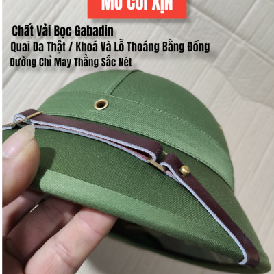 MŨ CỐI ARMY K82 XỊN MŨ CỐI VẢI BỌC GABADIN QUAI DA THẬT LÒNG CỐT PHÍP GIÀN GI XANH ( XEM KĨ MÔ TẢ )