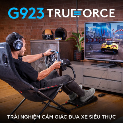 Bộ vô lăng & bàn đạp chơi game đua xe Logitech G923 - Phản hồi lực TRUEFORCE, tay cầm bọc da cao cấp, tương thích PS5, PS4, PC, Mac - Hàng Chính Hãng 