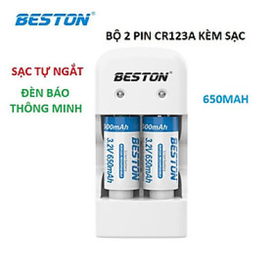 Bộ sạc pin 3V Beston CD643 kèm 2 pin sạc RCR123A Dung lượng cao dùng cho máy ảnh, camera, thiết bị đo, đèn pin, ống nhòm - Hàng chính hãng