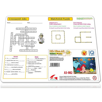 Tranh xếp hình Tia Sáng: Nàng tiên cá (48 chi tiết) - Tặng kèm câu đố mặt sau cho bé