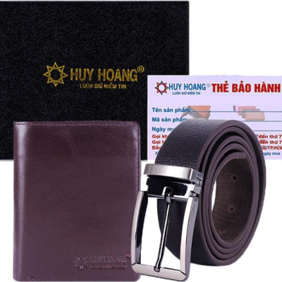 Bộ Ví & Thắt Lưng Nam Da Bò Huy Hoàng HT2109-HT4121 (23 x 11,5 cm) - Nâu