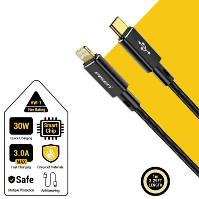 Cáp Sạc Nhanh Pisen Quick Platinum Lightning USB-C 1m