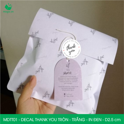 MDTT01 - D2.5cm - 500 Sticker Thank you, decal Thank you tròn dán hộp carton, tem cám ơn, nhãn dán cảm ơn trang trí gói hàng
