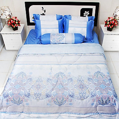 Bộ Drap & Chăn Chần Lụa Tencel Bee House F002 - Xanh Dương