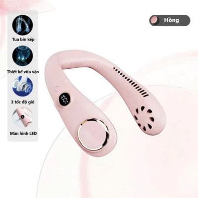 Quạt Đeo Cổ Không Cánh Đồng Hồ Led Tận Hưởng Mát Lạnh: - Mẫu Mới, Pin Lithium Ion, 3 Cấp Độ Gió