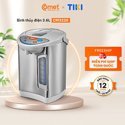 Bình thủy điện Comet CM3216 – Dung tích 3.6L, 3 chế độ giữ ấm 98/85/60°C, ruột inox 304, công suất 730W –  Hàng Chính hãng, bảo hành 12 tháng