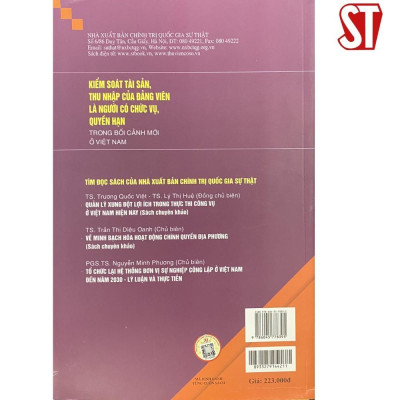 Sách - Kiểm Soát Tài Sản, Thu Nhập Của Đảng Viên Là Người Có Chức Vụ, Quyền Hạn Trong Bối Cảnh Mới ở Việt Nam - NXB Chính Trị Quốc Gia