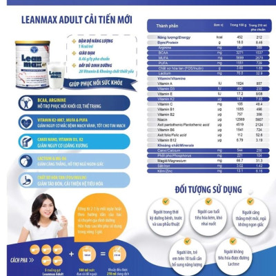 Sữa LeanMax Adult dinh dưỡng hồi phục cho người bệnh, người cao tuổi